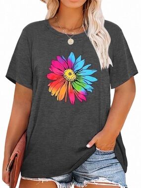 COLORFUL DAISY FLOWER SHORT SLEEVE TOP